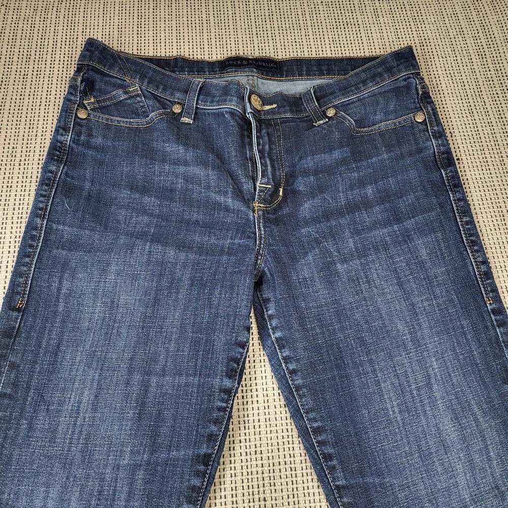 Rock & Republic Jeans Womens 14 Blue Medium‎ Wash Bootcut Rhinestone Denim